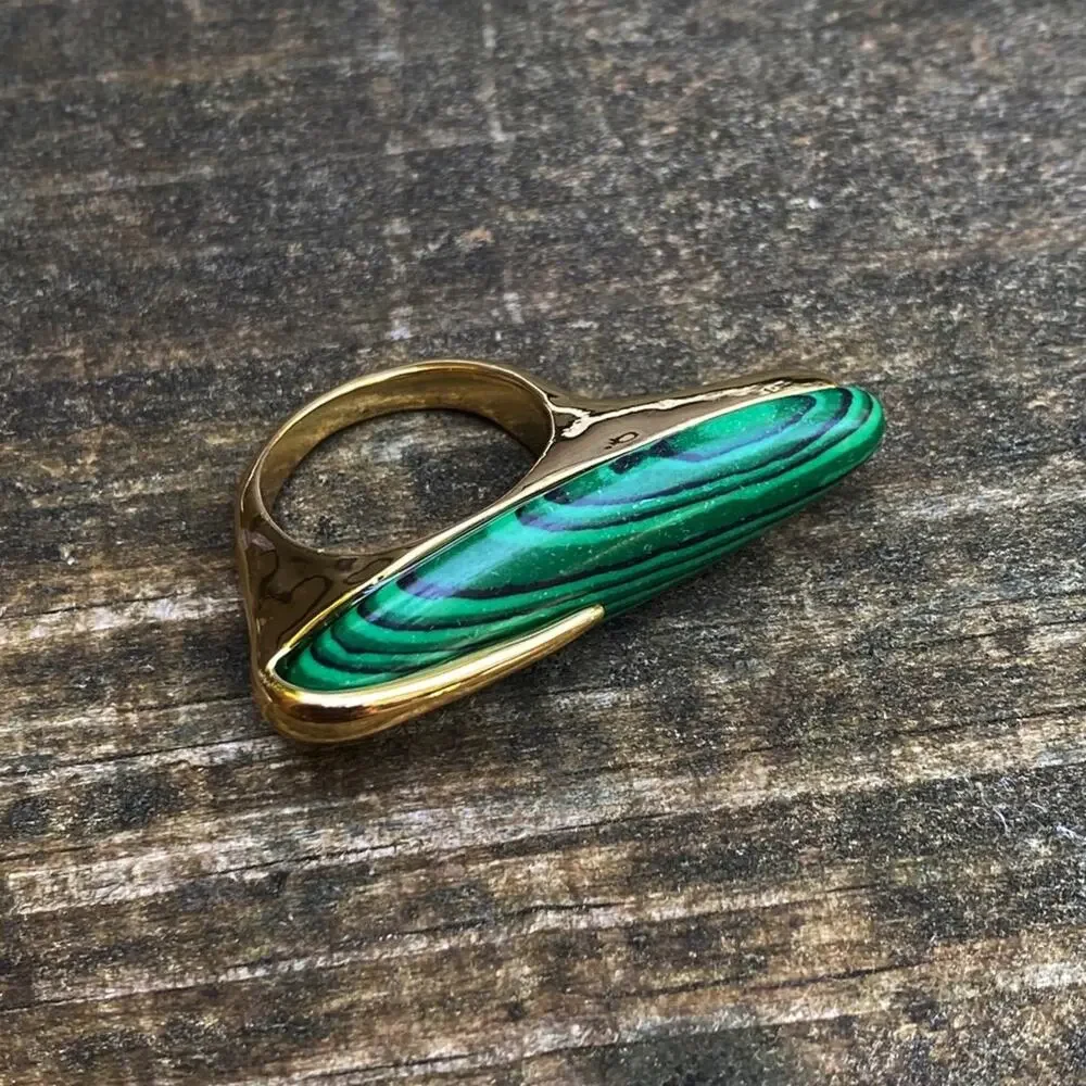 NEW Gold & Malachite Deco Statement Ring - Picture 6 of 8